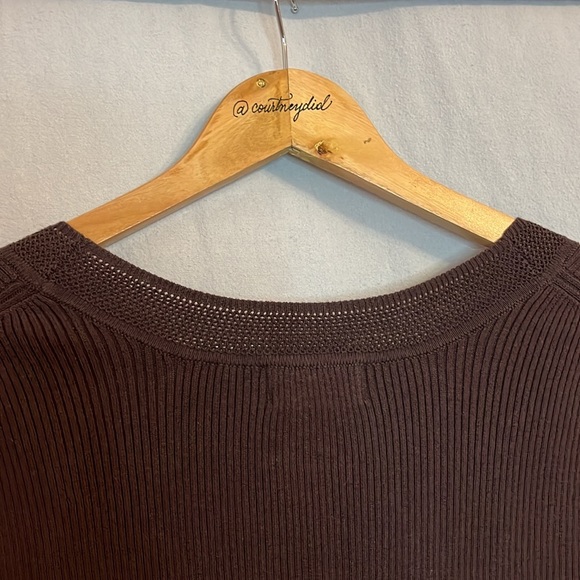 Dark Brown, Lattice Trim, Short Sleeve Sweater by Reality Plus 1X NWT - Picture 10 of 15